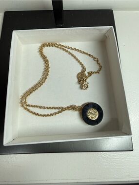 Marc Jacobs Gold Plated Black Enamel Circle
Logo Pendant Necklace